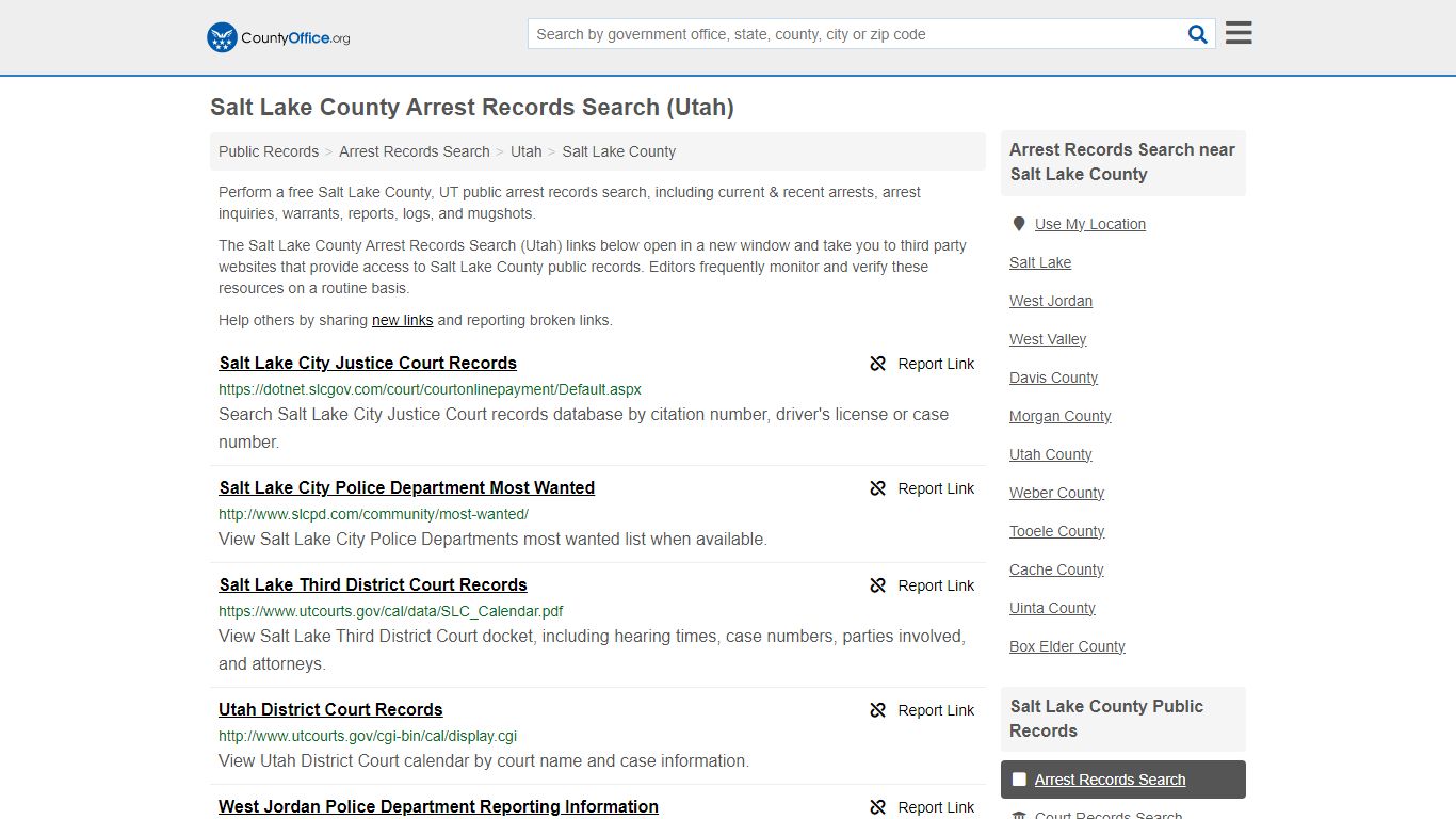 Salt Lake County Arrest Records Search (Utah) - County Office